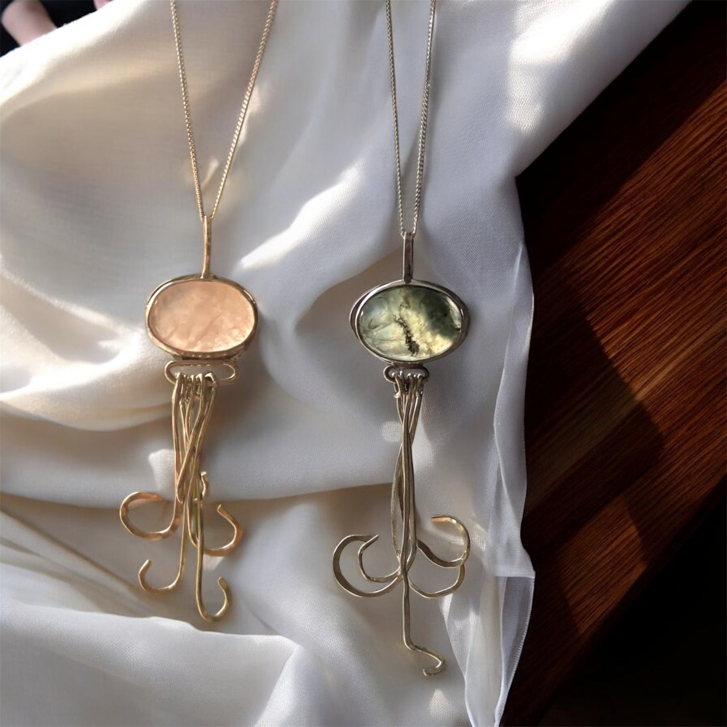 Handmade Solid 925 Sterling Silver Rose Quartz Jellyfish Pendant