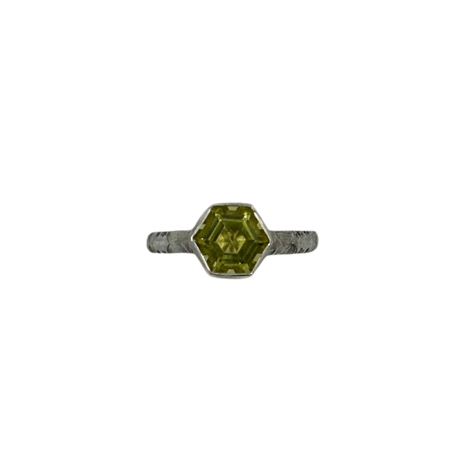 Handmade Solid 925 Sterling Silver Die-Patterned Lemon Quartz Hexagon Ring