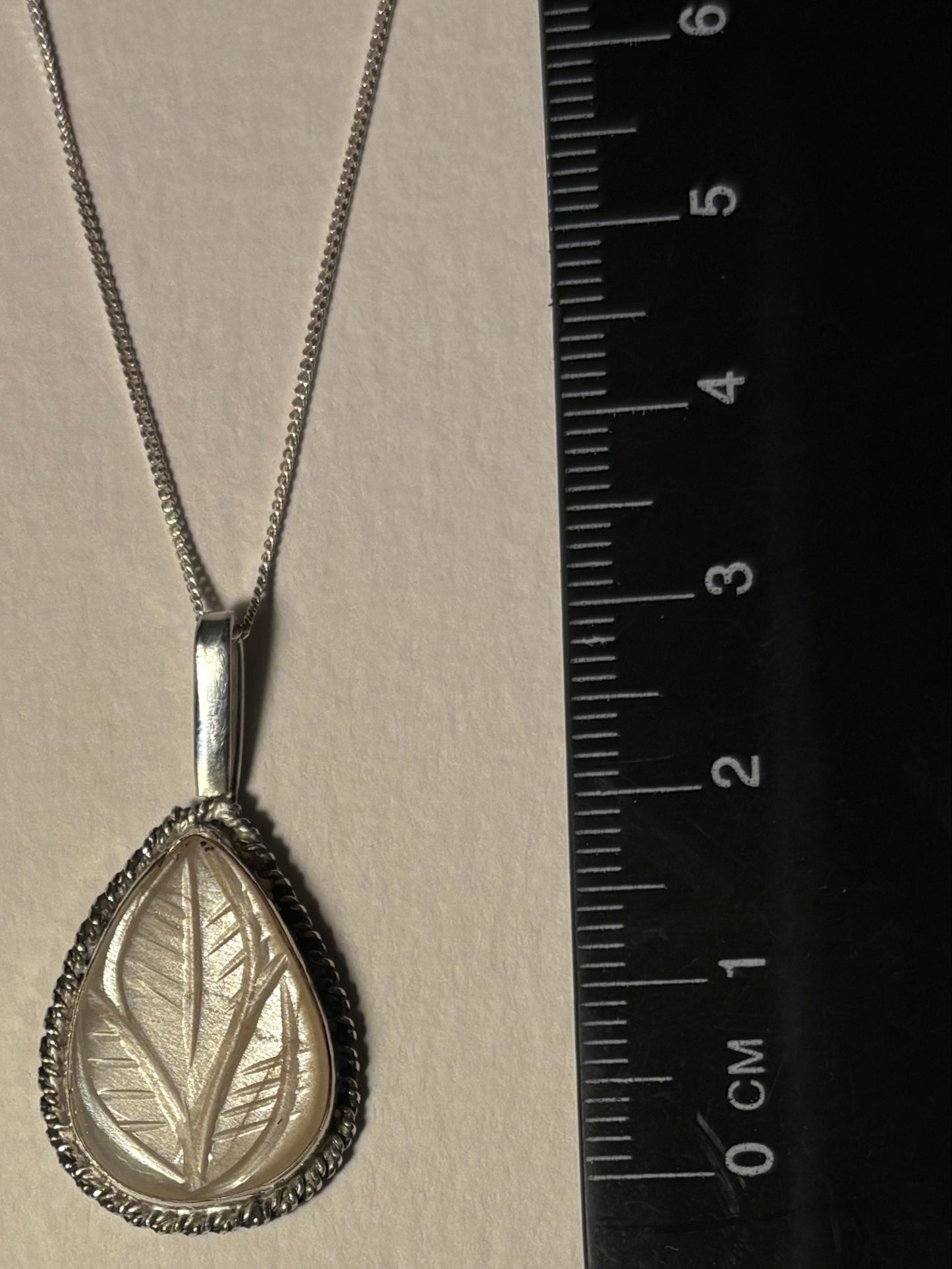 Handmade Solid 925 Sterling Silver Carved White Moonstone Teardrop Pendant