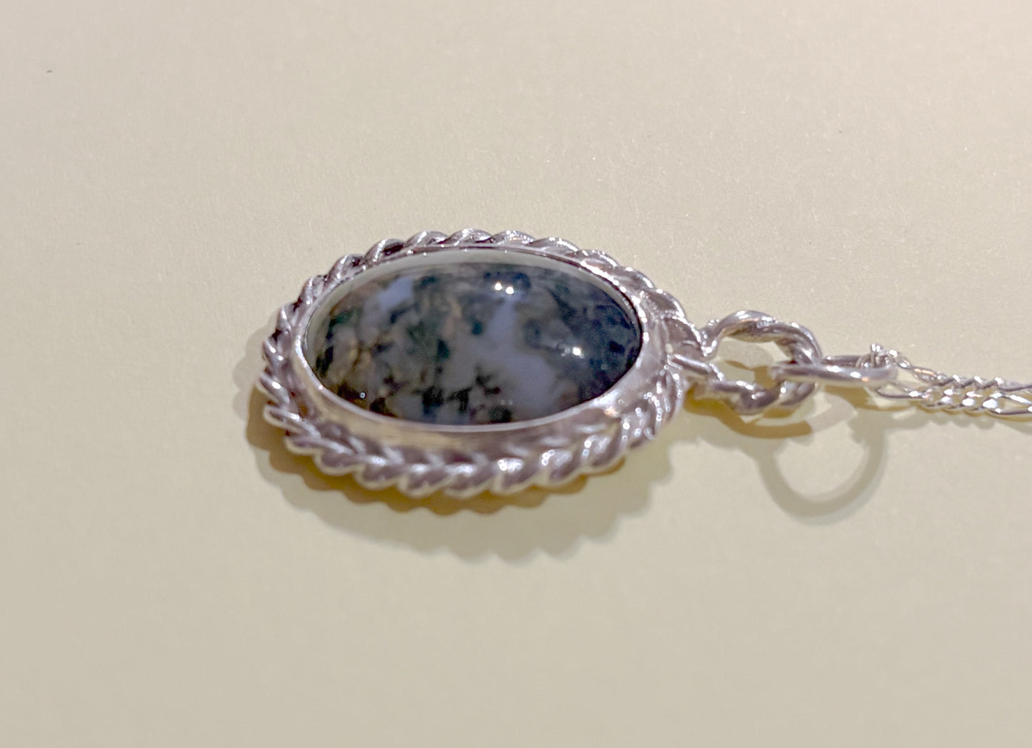 Solid 925 Sterling Silver Moss Agate pendant