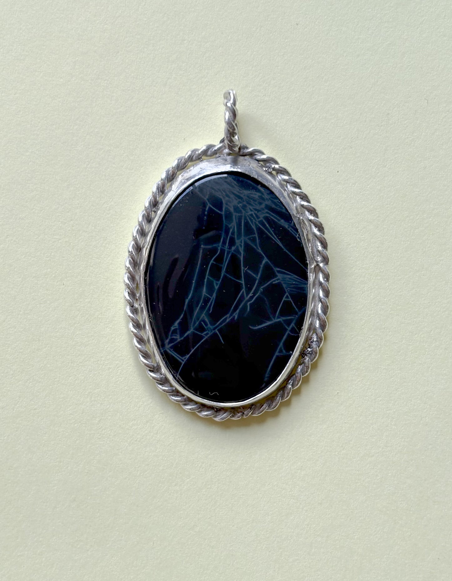 Solid 925 Sterling Silver Spiderweb Obsidian pendant