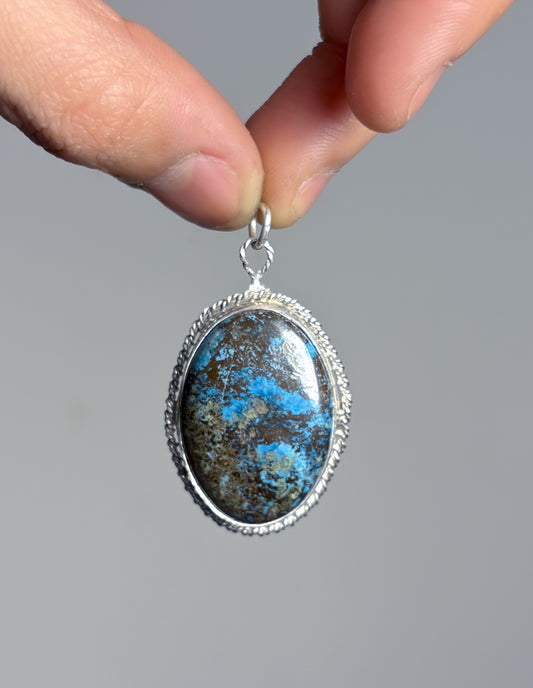 Solid 925 Sterling Silver Azurite Quartz pendant