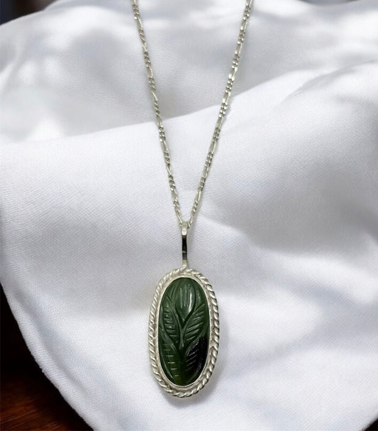 Handmade Solid 925 Sterling Silver Carved Serpentine Pendant