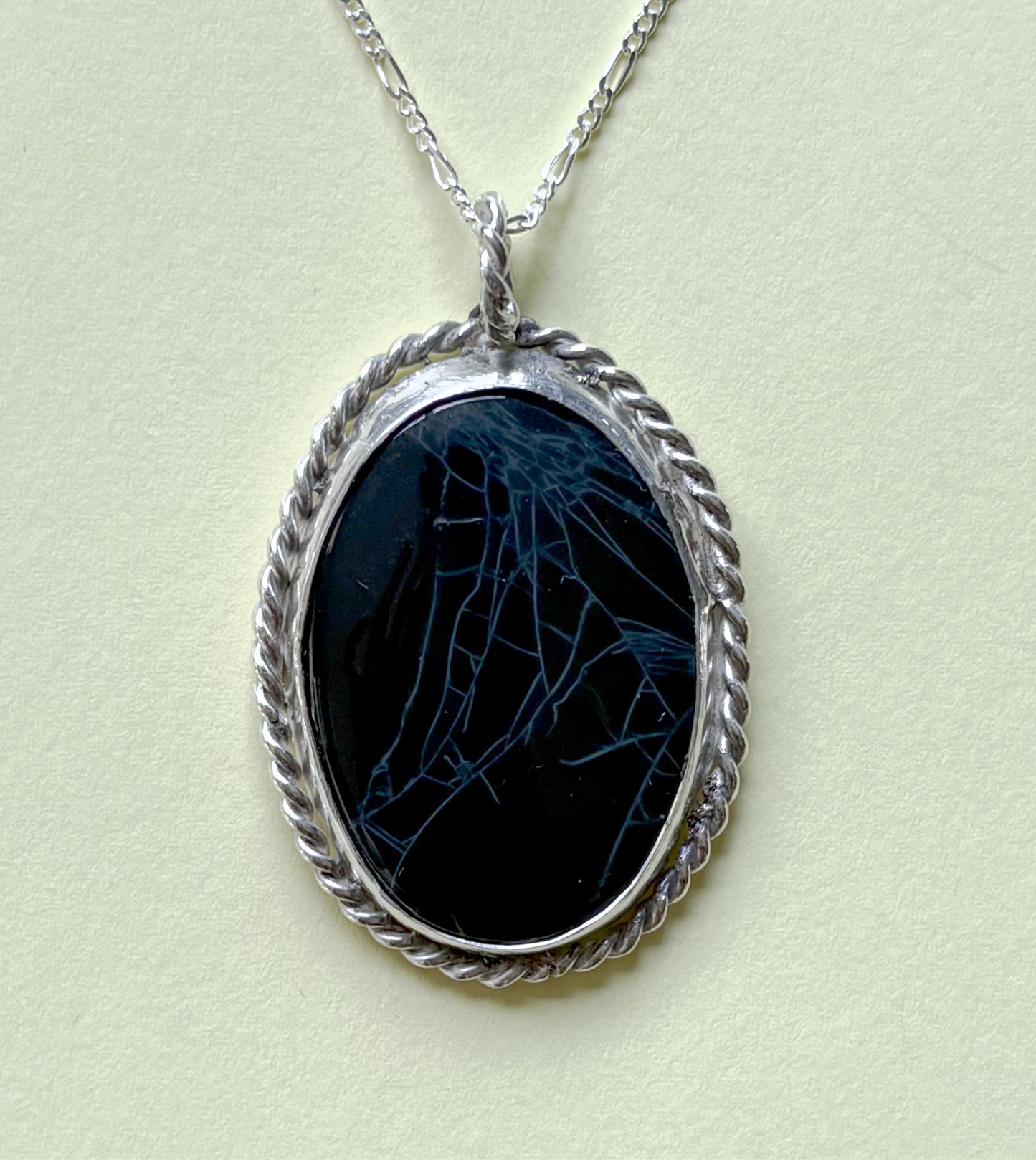 Solid 925 Sterling Silver Spiderweb Obsidian pendant