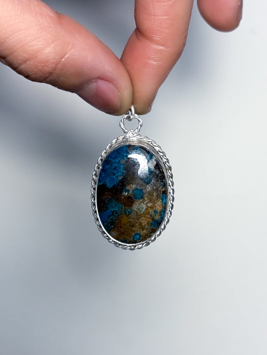 Solid 925 Sterling Silver Azurite Quartz pendant