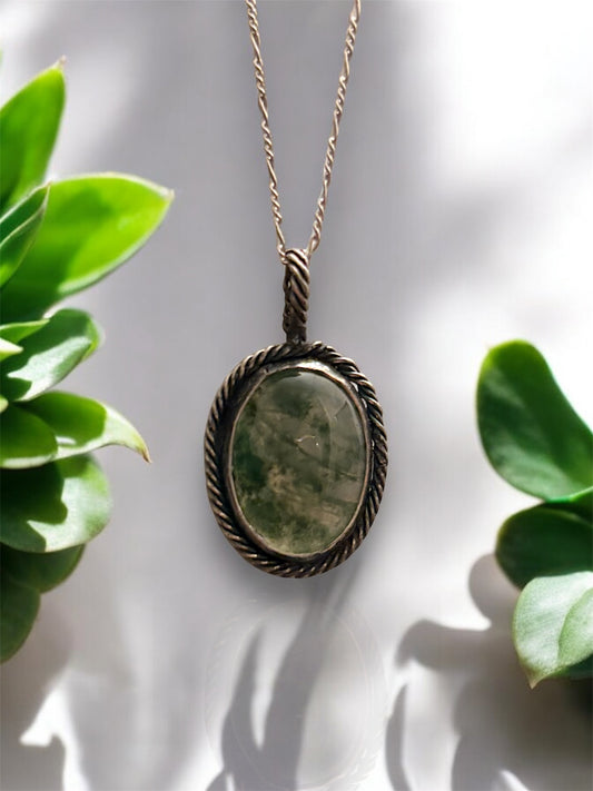 Handmade Solid 925 Sterling Silver Moss Agate pendant