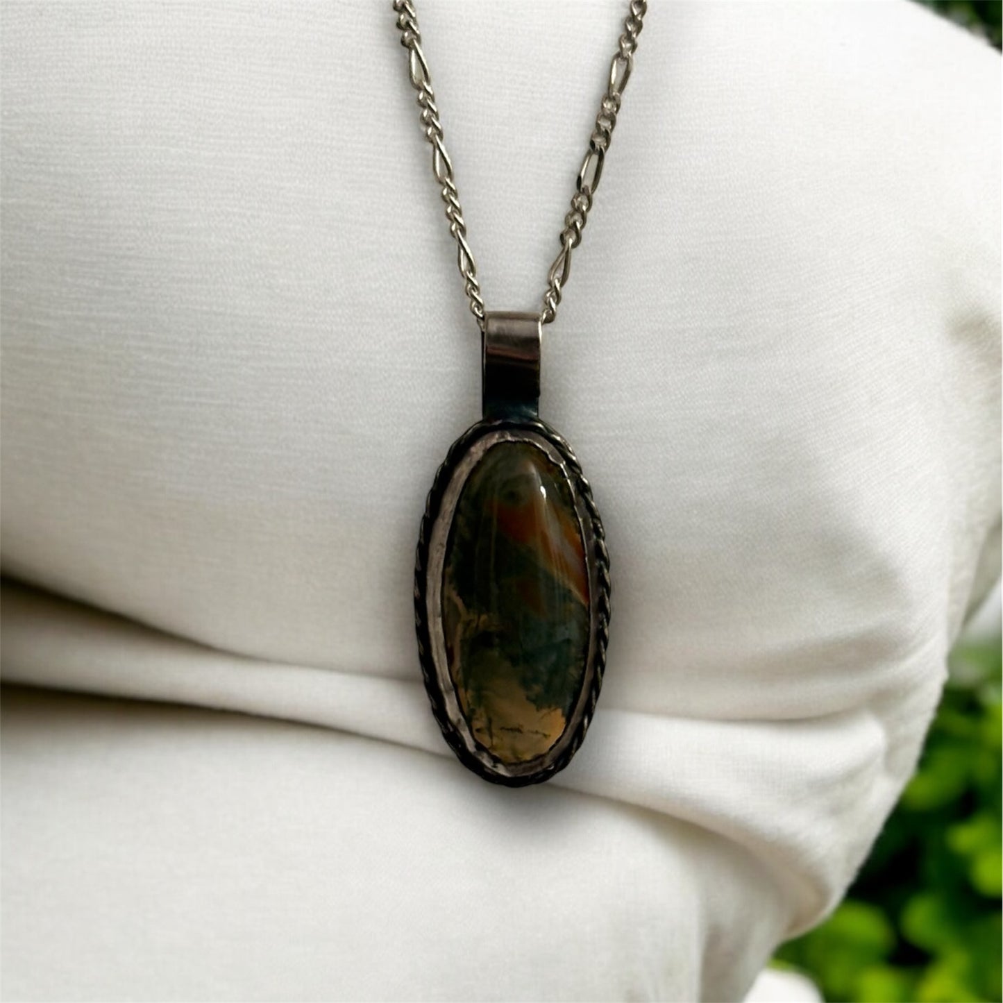 Handmade Solid 925 Sterling Silver Moss Agate pendant