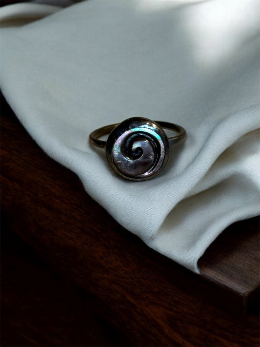 Handmade Solid 925 Sterling Silver Oxidised Dark Mother of Pearl Ring