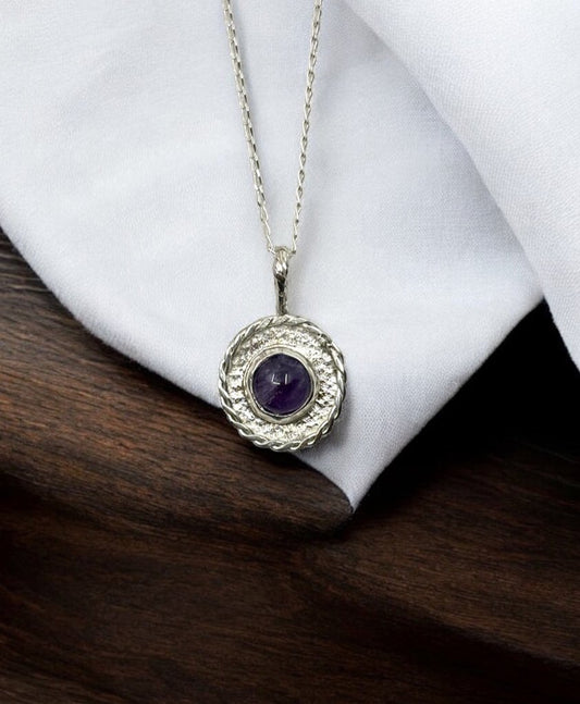 Handmade Solid 925 Sterling Silver Amethyst Twist Pendant