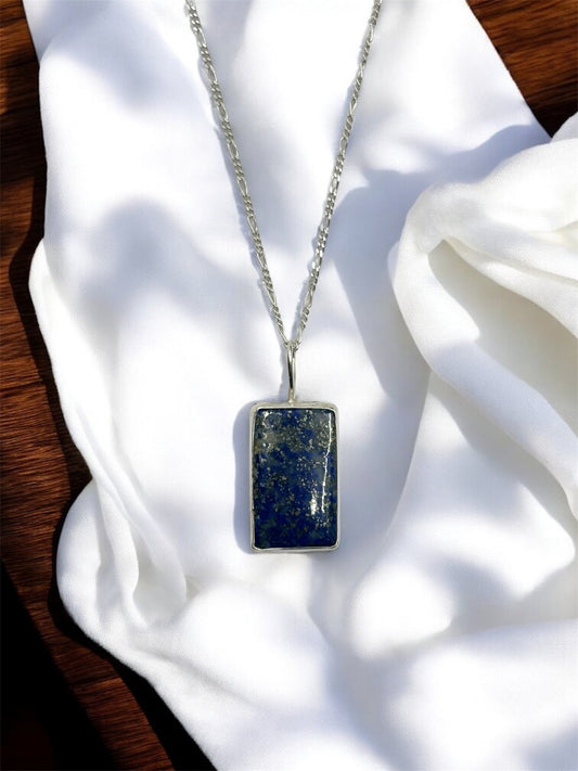 Handmade Solid 925 Sterling Silver Lapis Lazuli Rectangular Pendant